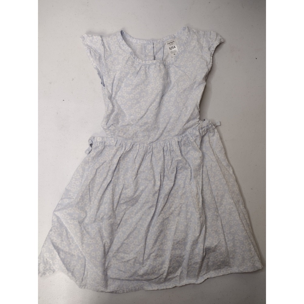 Carters Kid Girls Blue Floral Daisy Side Cut Out Flutter Sleeve Sun Dress 5